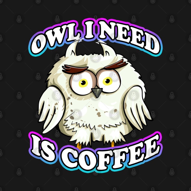Owl I Need Is Coffee Pun by Shawnsonart