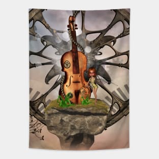 Steampunk violin with little fairy Tapestry