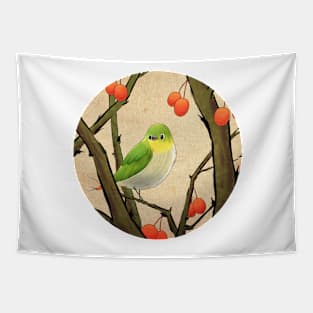 Minhwa: A White-Eye on  the Bo Tree C Type (Korean traditional/folk art) Tapestry