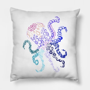 Colorful Octopus Line Drawing Pillow