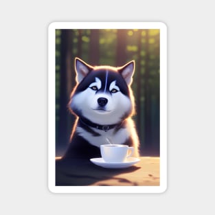 Siberian Husky with a mug cup of morning coffee Magnet