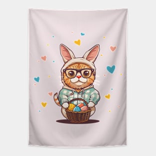 Easter cat bunny rabbit easter eggs Tapestry