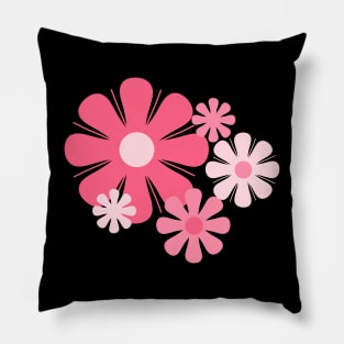 Flower Locus Retro 60s 70s Floral Pattern in Candy Pink Pillow