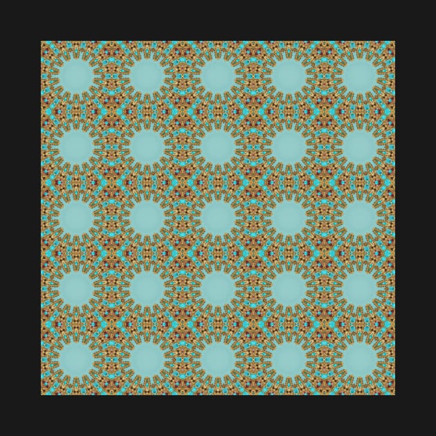 Turquoise and Gold gemmed Kaleidoscope pattern 21 by Swabcraft