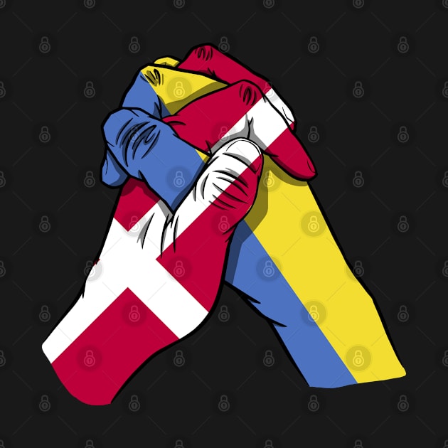 Denmark and Ukraine Flags Holding Hands Ukraine Denmark Roots by BramCrye