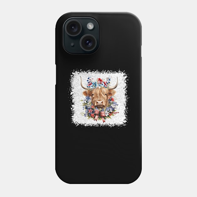 4th Of July Long Haired Calf USA  Cow Phone Case by marisamegan8av