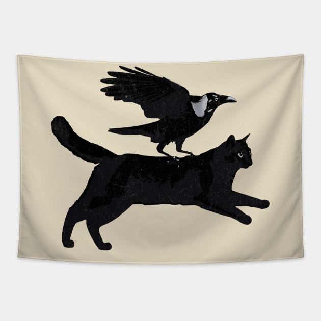 Black Cat And Crow Funny Tapestry by FunnyTee's