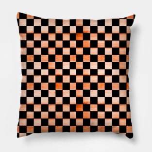 Black and Orange Checkered Wood Pattern Pillow