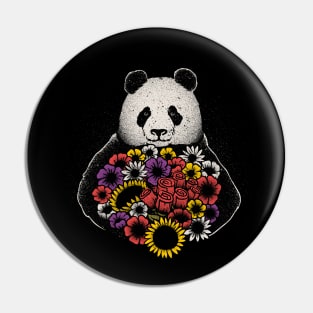 Black and White Panda With Flower by Tobe Fonseca Pin