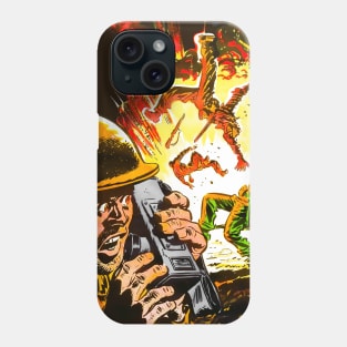 Comic Soldiers in War Radio Transmitter Bomb Explosion. Fighting Fronts. Retro Vintage Phone Case