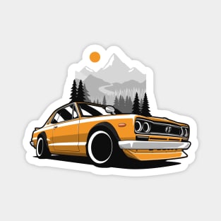 Yellow 2000gtr Skyline Mountains Magnet