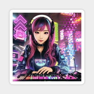 Female DJ Japanese Cyberpunk Vibes! Magnet