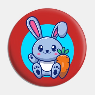 Cute Rabbit Sitting With Carrot Cartoon Pin