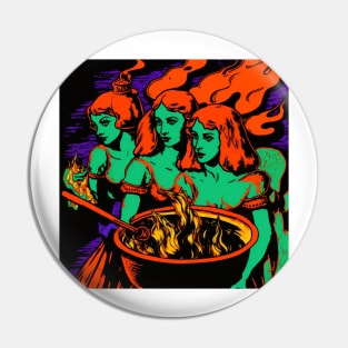 Witches Around a Cauldron Pop Art 3 Pin