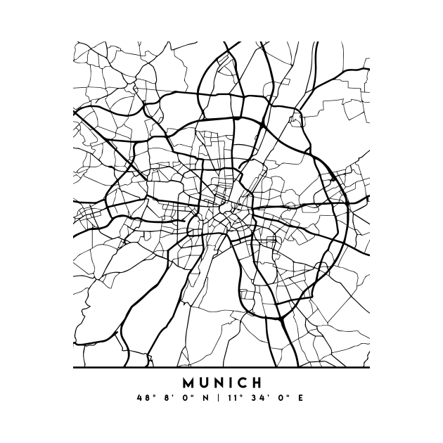 MUNICH GERMANY BLACK CITY STREET MAP ART by deificusArt