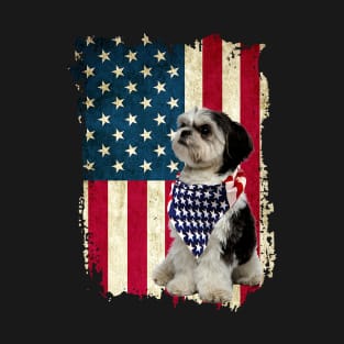 American Shih Tzu Bandana US Flag 4th Of July T-Shirt