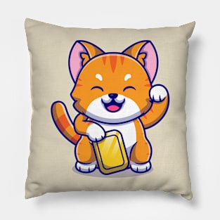 Lucky Cat Holding Gold Cartoon Pillow