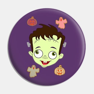 Spooky Cute Baby Frankenstein Halloween - Pumpkin & Ghosts Pin