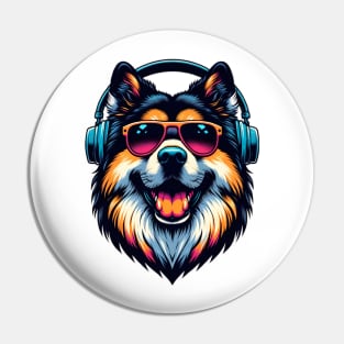 Eurasier Smiling DJ with Vibrant Sound Waves Pin