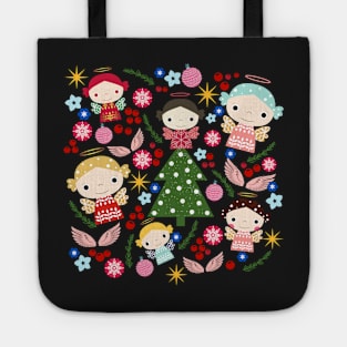 Angelic Christmas_Black Background Tote