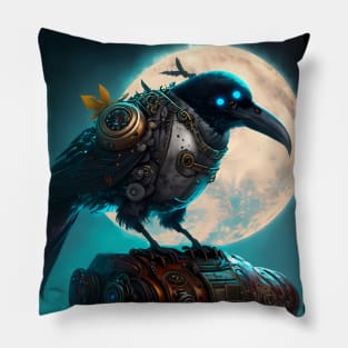 Futuristic Cyborg Raven Nevermore Pillow