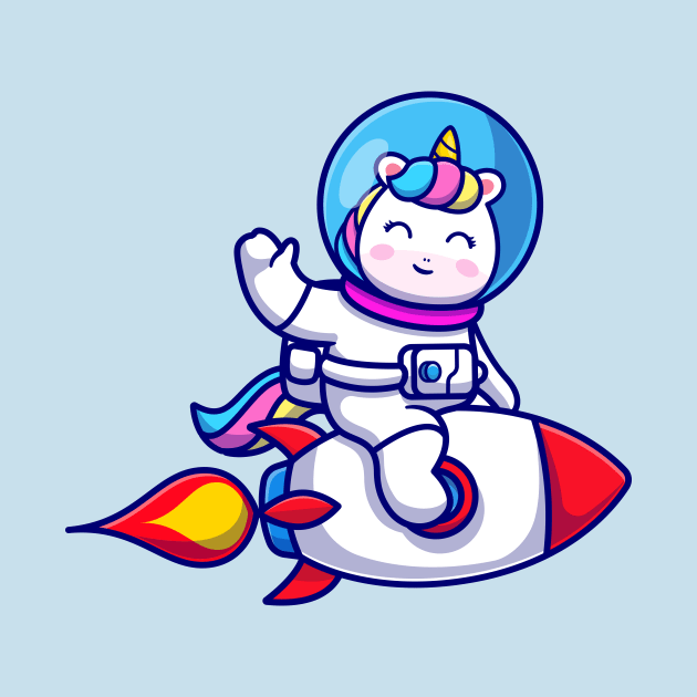 Cute Unicorn Astronaut Riding Rocket And Waving Hand  Cartoon by Catalyst Labs