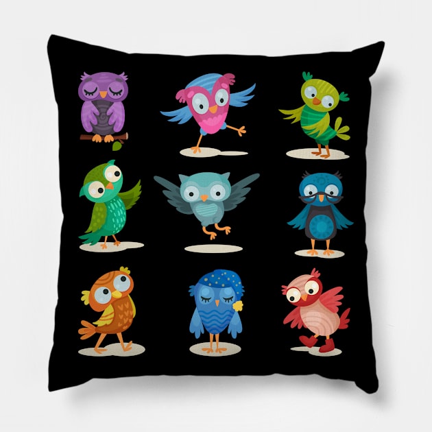 Owlets cartoon collection Pillow by Mako Design 