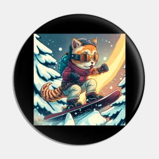 Cat on a Snowboard Pin