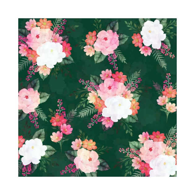 Pink Watercolor Flowers Green Design by NdesignTrend