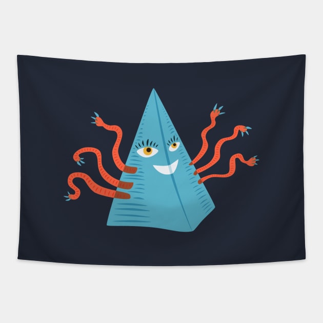 Weird Blue Pyramid Character With Tentacles Tapestry by Boriana Giormova