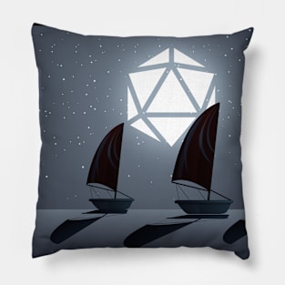 Sailing Under Polyhedral D20 Dice Moon Pillow