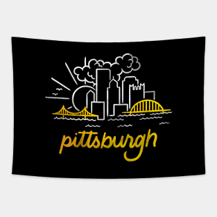 Pittsburgh Sunny Skyline Monoline Tapestry