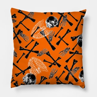 HAPPY Halloween Skeleton Illustration Orange Pillow