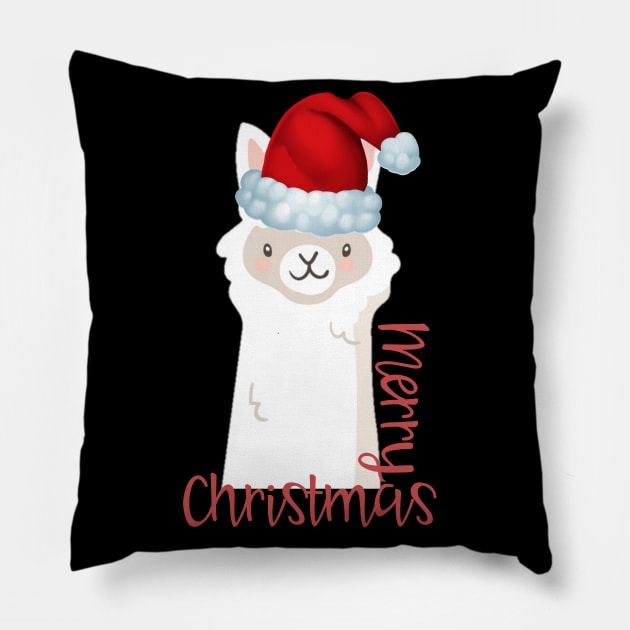 Christmas Llama Santa Elf Vintage Funny Novelty Gift Pillow by AmbersDesignsCo