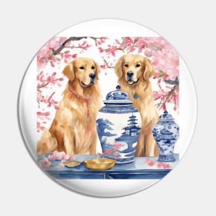 Preppy Golden Retrievers and chinoiserie jars Pin