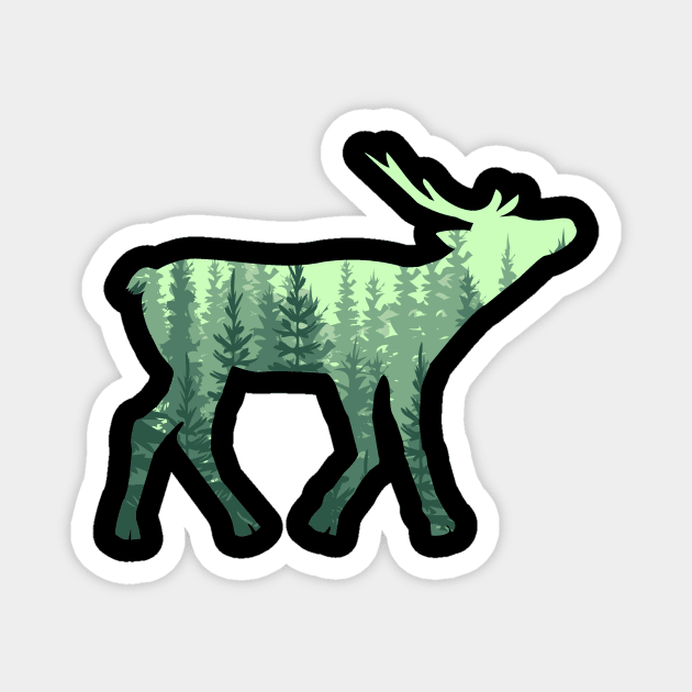 Stag deer Silhouette Forest Hiking Camping Gifts Magnet by Lomitasu