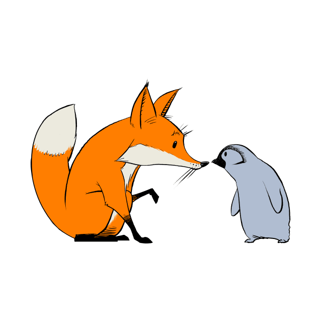 Fox and Baby Penguin by robotsinlove