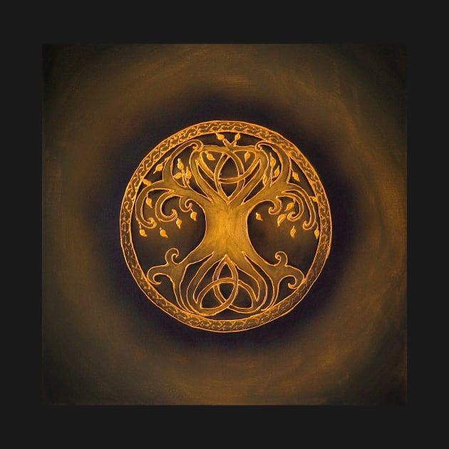 Tree of life with triquetra Celtic knot gold on olive by monchie