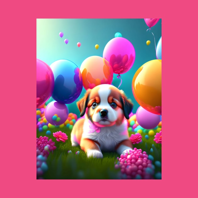 Cute Puppy with balloons by MarionsArt