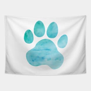 Turquoise Watercolor Paw Print Tapestry