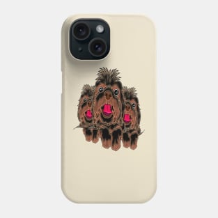 Mosaic of three Yorkie Poo dogs in black and brown colors with their tongues sticking out. Phone Case