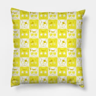 Frenchies with Glasses Pattern Yellow Pillow