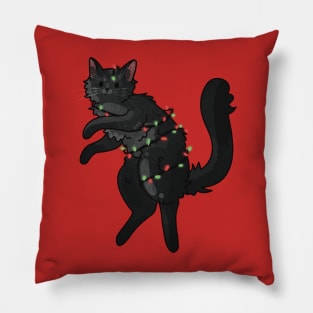 Wrapped in Christmas Lights  - Black furball Pillow