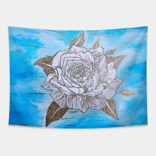 Light and Navy Blue Gold Flower Tapestry