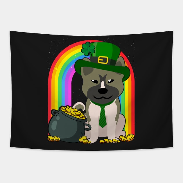 Akita Americano Rainbow Irish Clover St Patrick Day Dog Gift graphic Tapestry by theodoros20