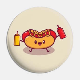 Cut Hot Dog Holding Mustard And Sauce Pin