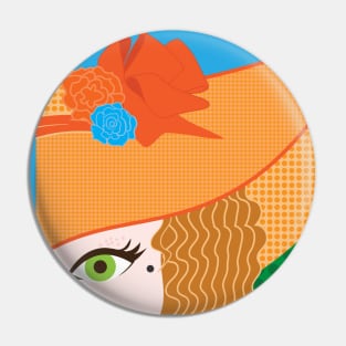 Pop Art Cartoon Girl Eye Straw Hat Vintage 1960's Pin