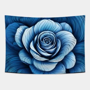 Blue Rose Line Art Tapestry