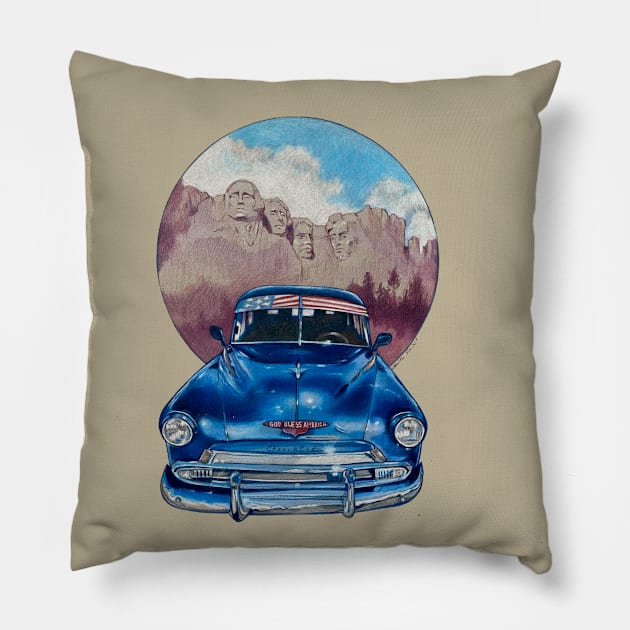 Chevy at Mt Rushmore Pillow by CamilleRendal