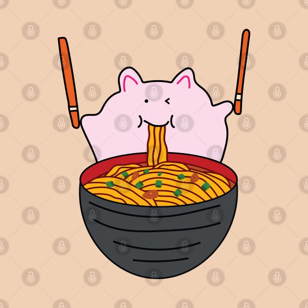 cute fat pink mice eating ramen noodles by wordspotrayal